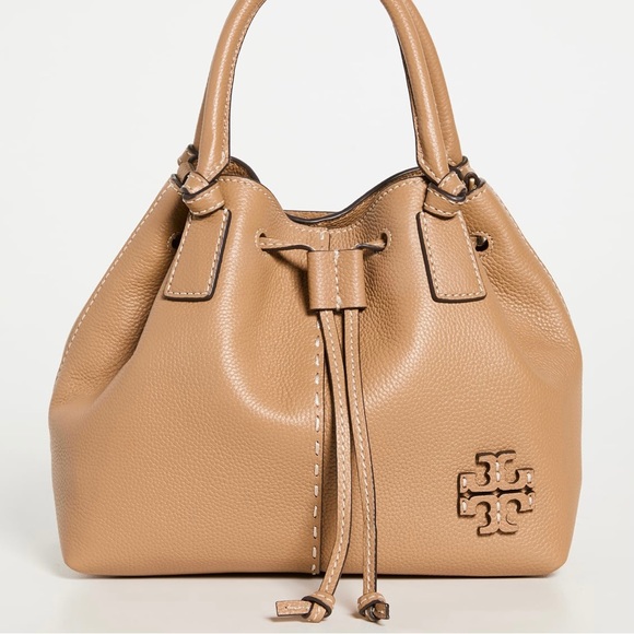 Tory Burch Handbags - Tory Burch Mcgraw Bucket Drawstring Leather Satchel In Tiramisu